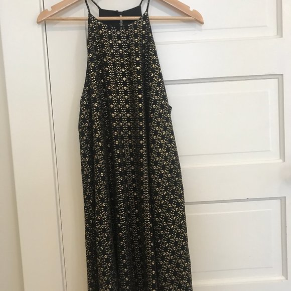 Everly Black & Metallic Gold High Neck Dress - Picture 1 of 7